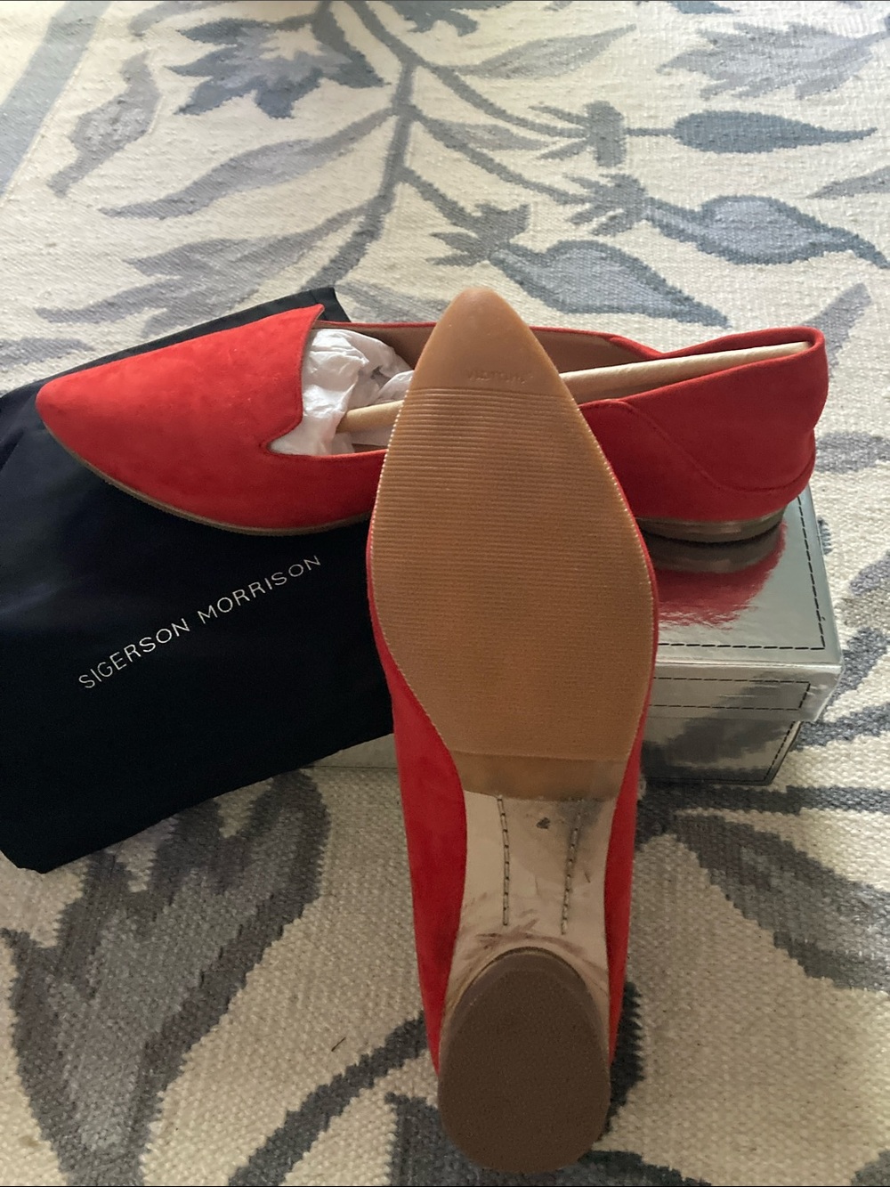 Sigerson Morrison Bright Red Suede Slip-On Loafers